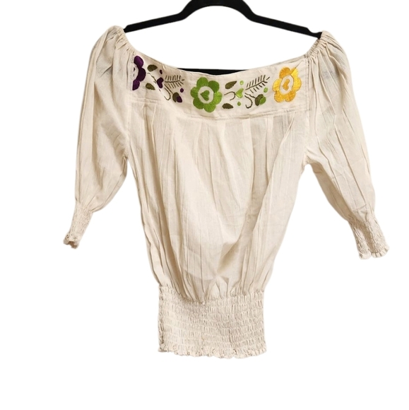 No Brand Tops - Embroidered Off-Shoulder Cream Top